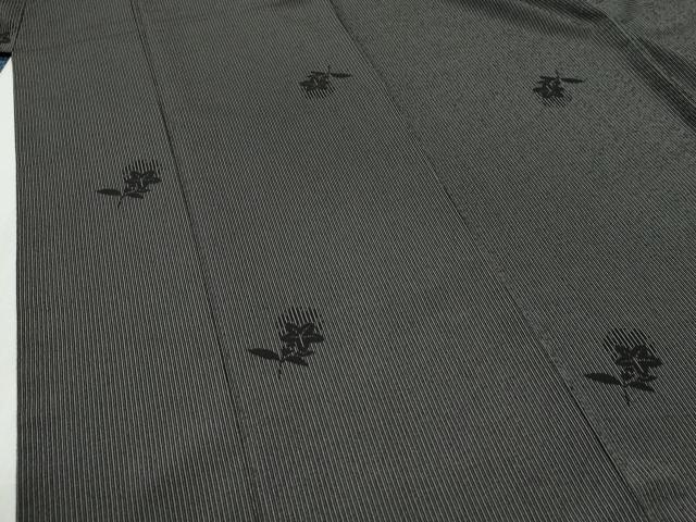 平和屋着物●本塩沢 間道 草花文 黒地 正絹 逸品 CABG0927yc