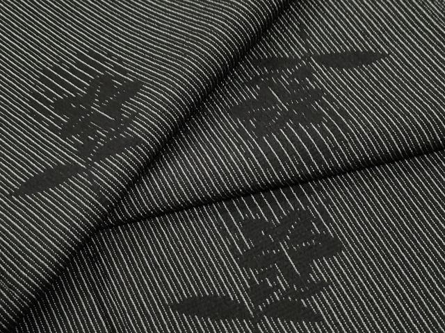 平和屋着物●本塩沢 間道 草花文 黒地 正絹 逸品 CABG0927yc