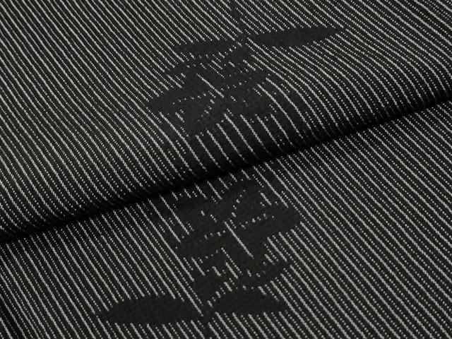 平和屋着物●本塩沢 間道 草花文 黒地 正絹 逸品 CABG0927yc