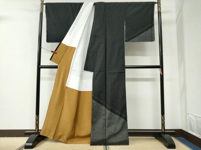 平和屋着物●訪問着 髭紬 吉祥文 黒地 正絹 逸品 未使用 CABG0930yc