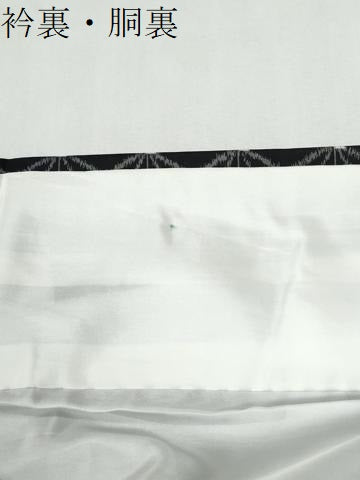 平和屋着物●久留米絹かすり 麻の葉文様 黒地 反端付き 正絹 逸品 未使用 CABG0943yc