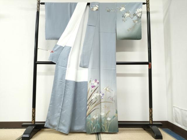 平和屋着物●二代目清次郎 手描き 訪問着 杜若 トンボ 暈し染め 正絹 逸品 未使用 CABG0946yc