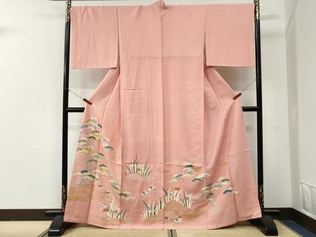 平和屋着物●豪華色留袖 駒刺繍 浜松籬草花文 金彩 正絹 逸品 CABG0950yc