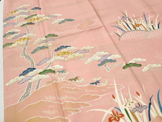 平和屋着物●豪華色留袖 駒刺繍 浜松籬草花文 金彩 正絹 逸品 CABG0950yc