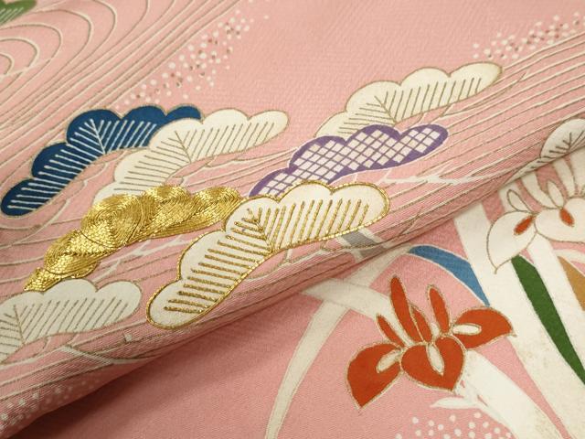 平和屋着物●豪華色留袖 駒刺繍 浜松籬草花文 金彩 正絹 逸品 CABG0950yc