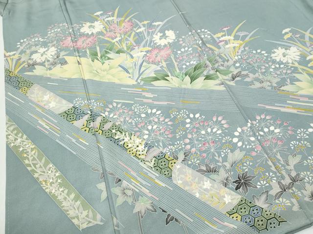 平和屋着物●本加賀友禅作家 吉田昌二 訪問着 草花文 正絹 逸品 CABG0951yc