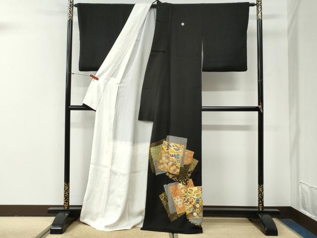 平和屋着物●豪華黒留袖 駒刺繍 色紙重ね宝尽くし吉祥花唐草文 金彩 正絹 逸品 CABG0952yc