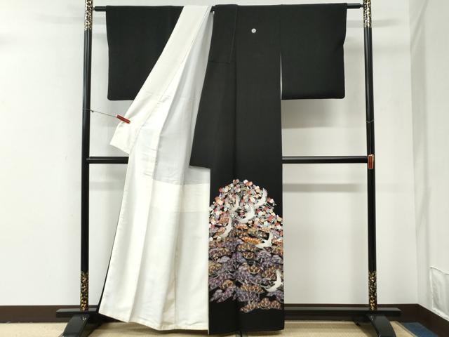 平和屋着物●豪華黒留袖 友禅 飛鶴枝松文 正絹 逸品 CABG0959yc