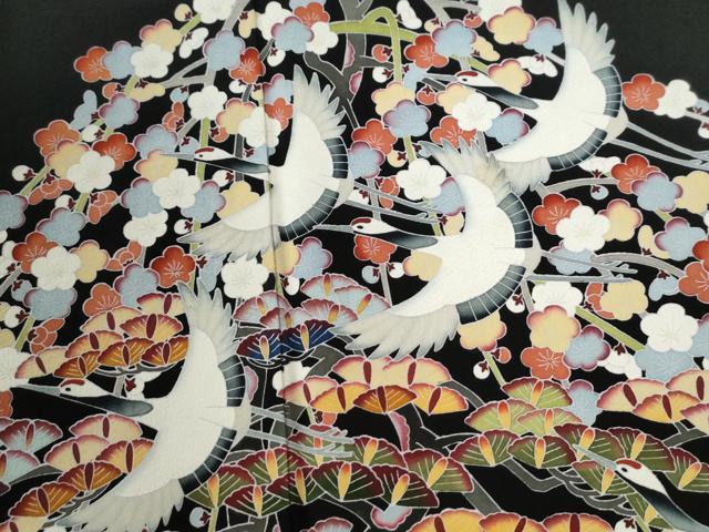 平和屋着物●豪華黒留袖 友禅 飛鶴枝松文 正絹 逸品 CABG0959yc