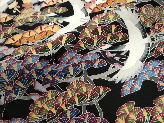 平和屋着物●豪華黒留袖 友禅 飛鶴枝松文 正絹 逸品 CABG0959yc
