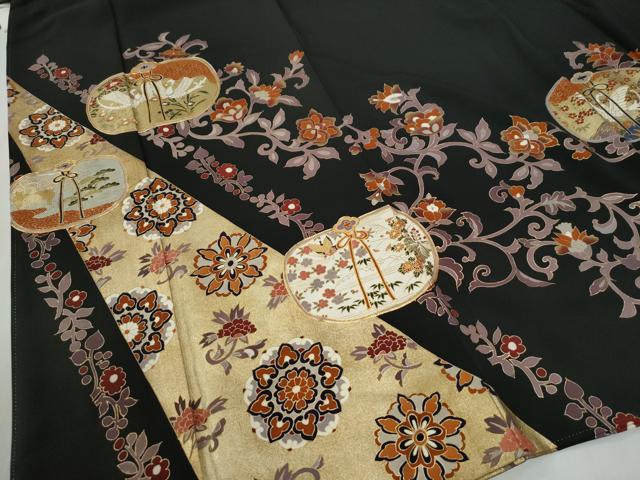 平和屋着物●豪華黒留袖 作家物 駒刺繍 仕覆鳳凰更紗花唐草文 金彩 正絹 逸品 CABG0960yc
