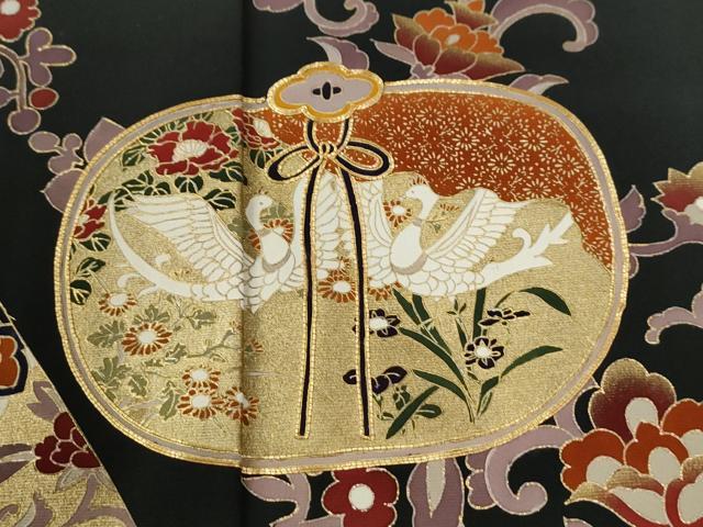 平和屋着物●豪華黒留袖 作家物 駒刺繍 仕覆鳳凰更紗花唐草文 金彩 正絹 逸品 CABG0960yc