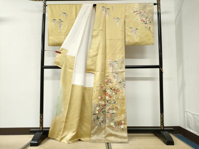 平和屋着物●訪問着 駒刺繍 草花文 暈し染め 金彩 正絹 逸品 CABG0962yc
