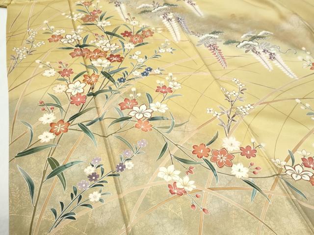 平和屋着物●訪問着 駒刺繍 草花文 暈し染め 金彩 正絹 逸品 CABG0962yc