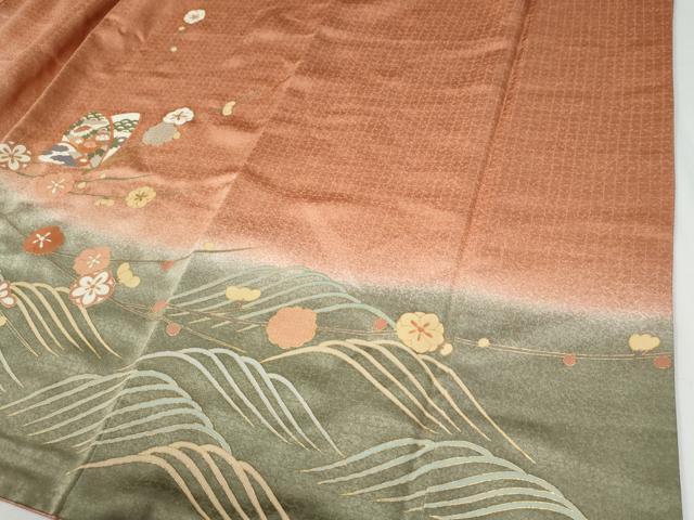 平和屋着物●訪問着 立波花蝶唐草文 暈し染め 金彩 正絹 逸品 CABG0964yc