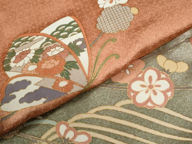 平和屋着物●訪問着 立波花蝶唐草文 暈し染め 金彩 正絹 逸品 CABG0964yc