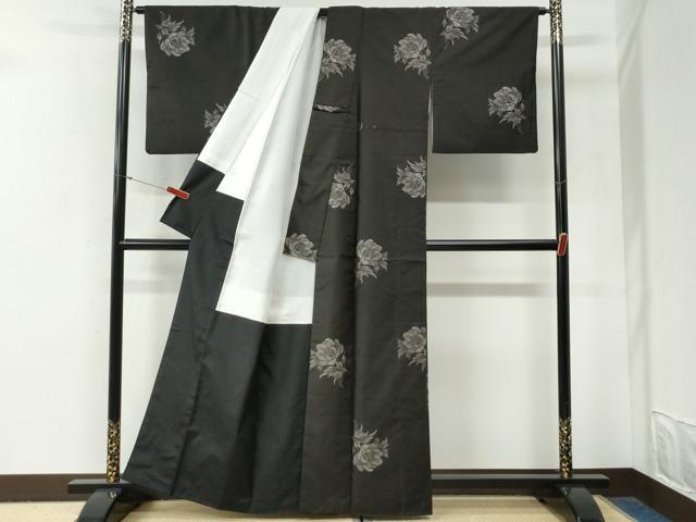 平和屋着物●本場大島紬 9マルキ 泥染め 地空き 牡丹 平田隆蔵作 平田絹織物謹製 証紙付き 正絹 逸品 CABG0970yc