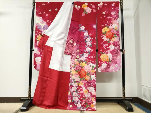 平和屋着物●豪華振袖 薔薇 舞花文 暈し染め 正絹 逸品 CABG0976yc