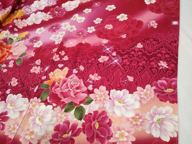 平和屋着物●豪華振袖 薔薇 舞花文 暈し染め 正絹 逸品 CABG0976yc
