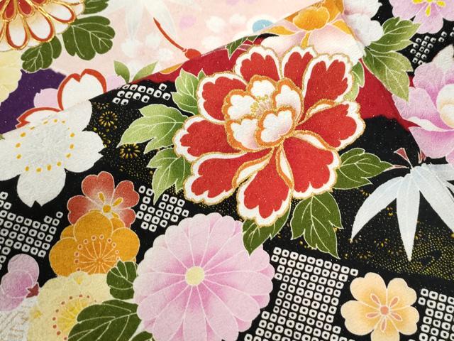 平和屋着物●豪華振袖 駒刺繍 貝桶松竹梅花文 金通し地 正絹 逸品 CABG0978yc