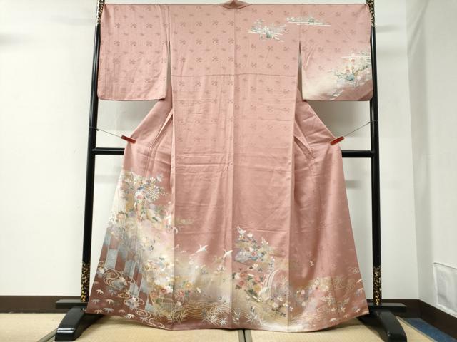 平和屋着物●訪問着 飛鶴流水扇面花文 暈し染め 金彩 正絹 逸品 CABG0983yc