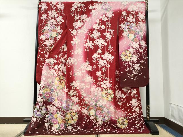 平和屋着物●豪華振袖 駒刺繍 草花文 暈し染め 金通し地 正絹 逸品 CABG0984yc