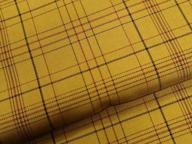 平和屋着物●黄八丈 紬 綾織 格子 胴抜き仕立て 正絹 逸品 CABG0992yc