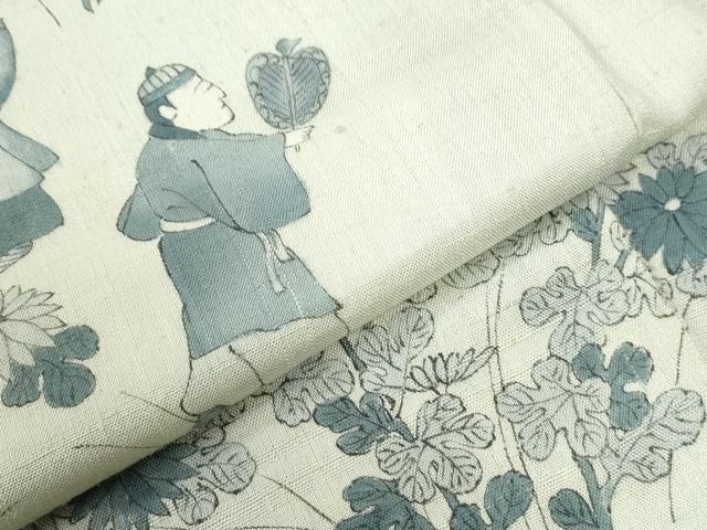 平和屋着物●訪問着 紬地 手描き 人物草花文 正絹 逸品 CABG0995yc