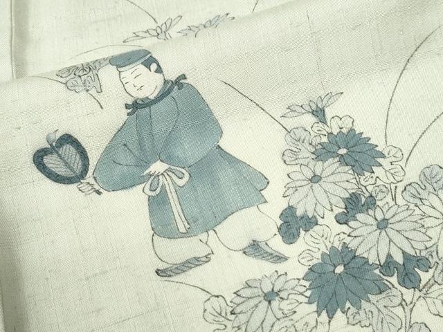 平和屋着物●訪問着 紬地 手描き 人物草花文 正絹 逸品 CABG0995yc