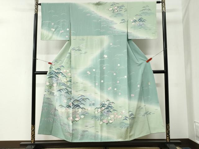 平和屋着物●十日町友禅作家 阿部佳雪 訪問着 渡り橋松竹梅風景文 暈し染め 正絹 逸品 CABG0996yc
