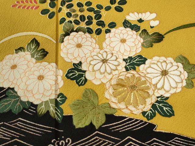 平和屋着物●ファッションデザイナー 花井幸子 振袖 駒刺繍 雪輪エ霞松竹梅花文 金彩 やまと誂製 正絹 逸品 CABG1001yc