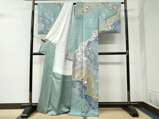平和屋着物●訪問着 扇面草花文 金彩 正絹 逸品 CABG1005yc