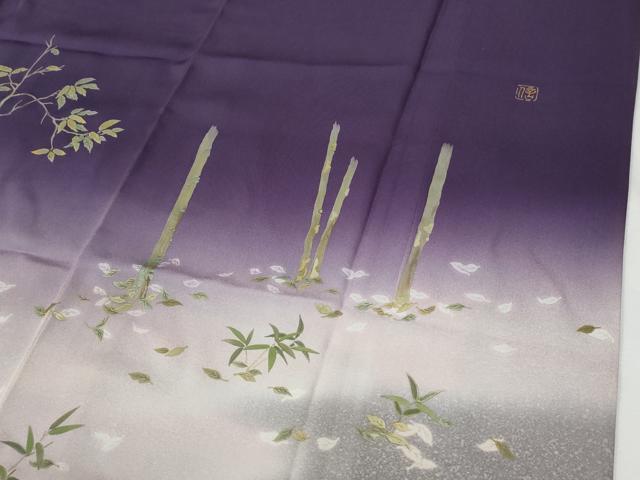 平和屋着物●訪問着 作家物 草木鳥文 暈し染め 金彩 正絹 逸品 CABG1006yc