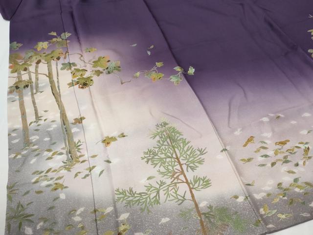 平和屋着物●訪問着 作家物 草木鳥文 暈し染め 金彩 正絹 逸品 CABG1006yc
