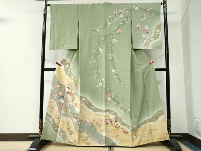 平和屋着物●訪問着 地紙網目草花文 暈し染め 金彩 正絹 逸品 CABG1009yc