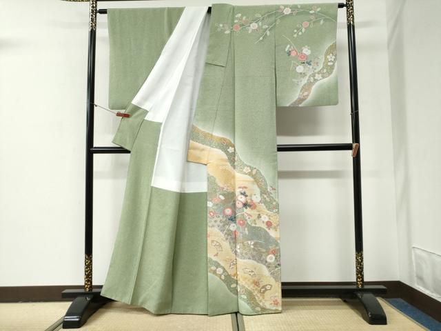 平和屋着物●訪問着 地紙網目草花文 暈し染め 金彩 正絹 逸品 CABG1009yc