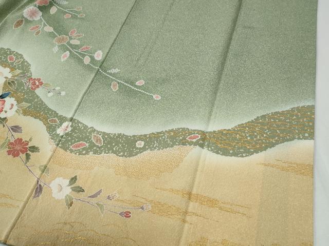 平和屋着物●訪問着 地紙網目草花文 暈し染め 金彩 正絹 逸品 CABG1009yc
