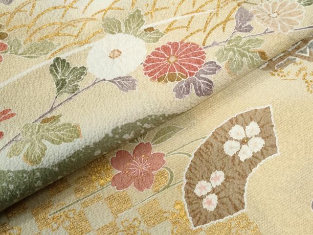 平和屋着物●訪問着 地紙網目草花文 暈し染め 金彩 正絹 逸品 CABG1009yc
