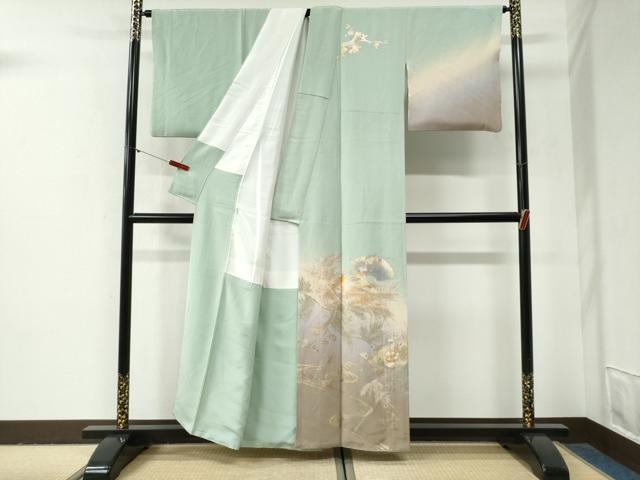 平和屋着物●金彩友禅 卓越技能者・名工・和田光正 訪問着 立波地紙短冊草花文 暈し染め 金彩 正絹 逸品 CABG1014yc