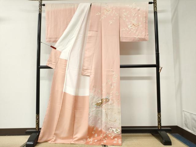 平和屋着物●訪問着 文箱草花文 暈し染め 金彩 ロング丈 正絹 逸品 未使用 CABG10yc17