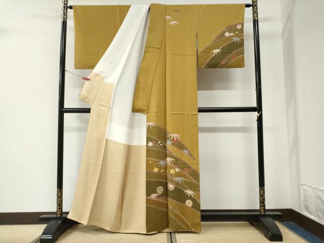 平和屋着物●染色の魔術師 染乃座・大久保玄才 そめのざ玄才 訪問着 笹竹花丸文 金彩 正絹 逸品 CABG1018yc