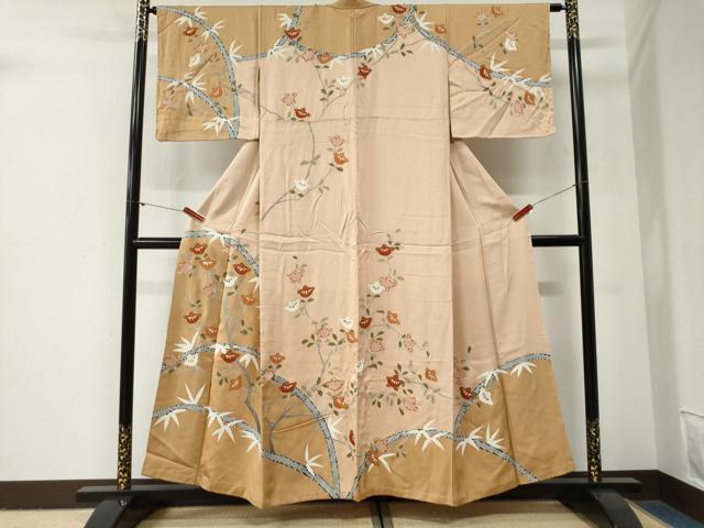 平和屋着物●訪問着 駒刺繍 笹竹枝橘文 金彩 正絹 逸品 CABG1025yc