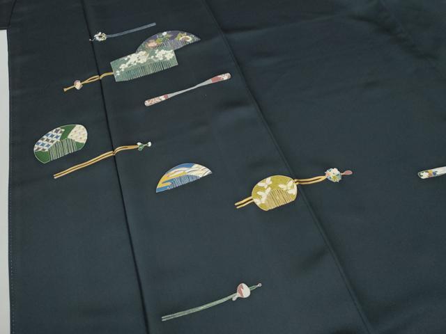 平和屋着物●訪問着 櫛 簪 紺地 金彩 三越扱い ロング丈 正絹 逸品 CABG1031yc