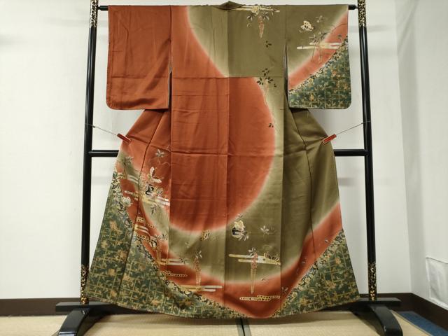 平和屋着物●訪問着 エ霞雪輪花蝶文 暈し染め 金銀彩 正絹 逸品 未使用 CABG1032yc