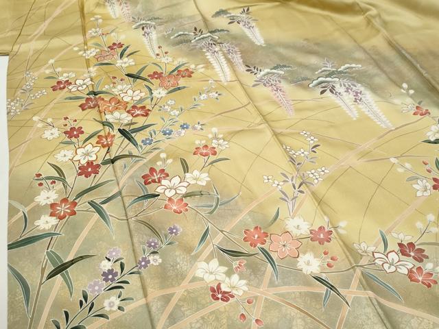 平和屋着物●訪問着 駒刺繍 草花文 暈し染め 金彩 正絹 逸品 CABG1039yc