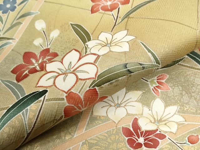 平和屋着物●訪問着 駒刺繍 草花文 暈し染め 金彩 正絹 逸品 CABG1039yc