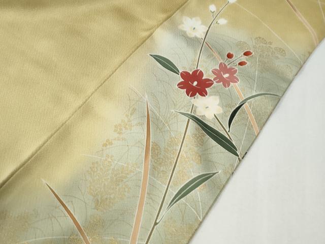 平和屋着物●訪問着 駒刺繍 草花文 暈し染め 金彩 正絹 逸品 CABG1039yc