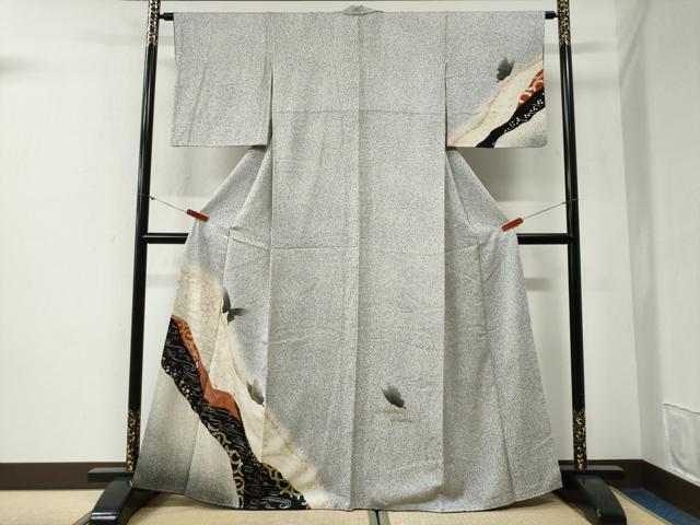 平和屋着物●訪問着 流水舞蝶文 たたき染め 金銀彩 正絹 逸品 CABG1049yc