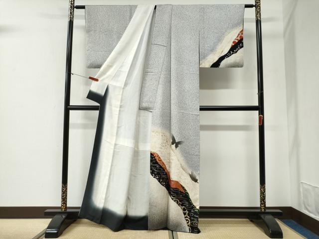 平和屋着物●訪問着 流水舞蝶文 たたき染め 金銀彩 正絹 逸品 CABG1049yc
