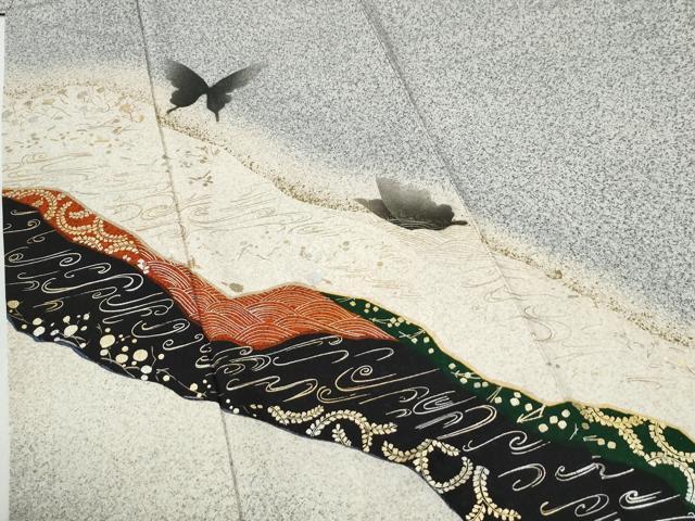平和屋着物●訪問着 流水舞蝶文 たたき染め 金銀彩 正絹 逸品 CABG1049yc